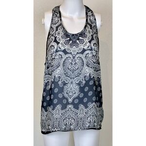 Anthropologie Elodie Boho Paisley Sheer Tank Top M Navy White Flowy Gypsy Chic